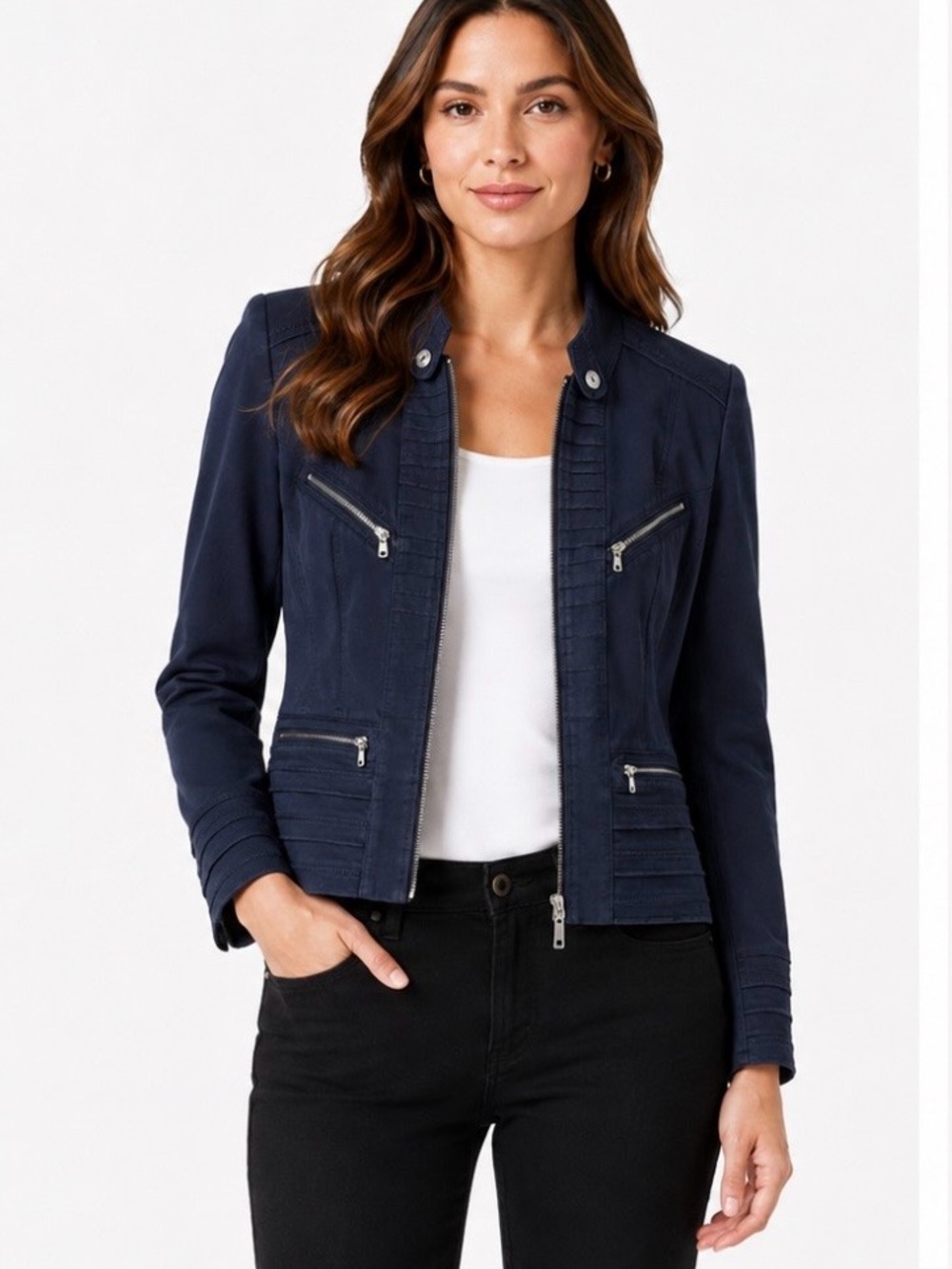 White House Black Market Navy Zip-Front Military Jacket